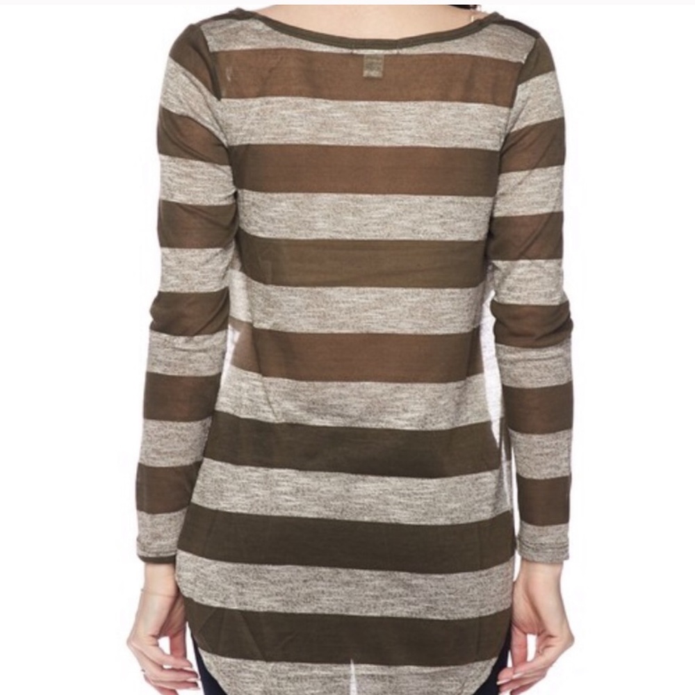 Extreme Hi-low Cropped Long Sleeve Top Striped - Picture 3 of 3